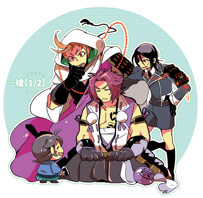 10s, 4boys, armor, bad_id, bad_pixiv_id, black_hair, chibi, closed_eyes