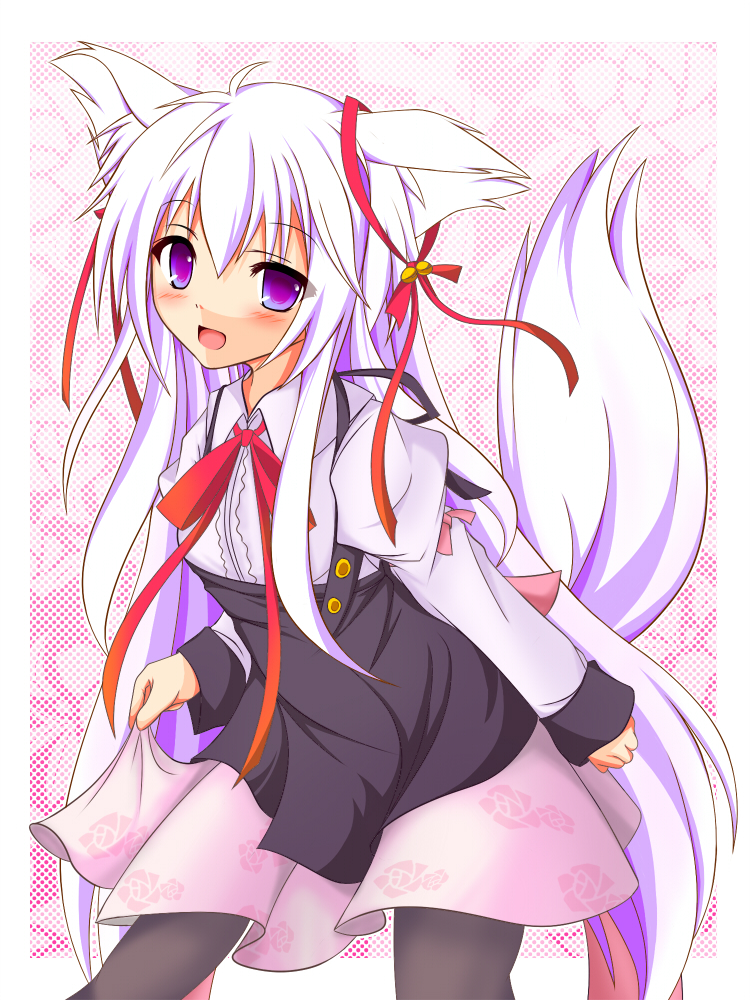 00s, 1girl, alternate_hair_color, animal_ears, dress, female_focus, hair_ribbon, long_hair