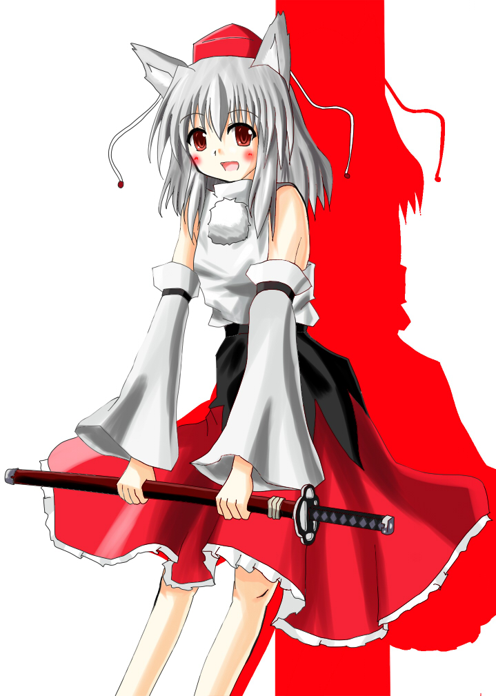 1girl, animal_ears, female_focus, inubashiri_momiji, sheath, sheathed, solo, sword