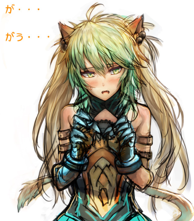 1girl, animal_ears, atalanta_(fate), atalanta_(first_ascension)_(fate), blonde_hair, blush, colored_bangs, dannrei3636