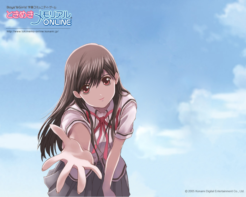 00s, 1girl, 2005, amamiya_sayuri, brown_hair, copyright_name, female_focus, foreshortening