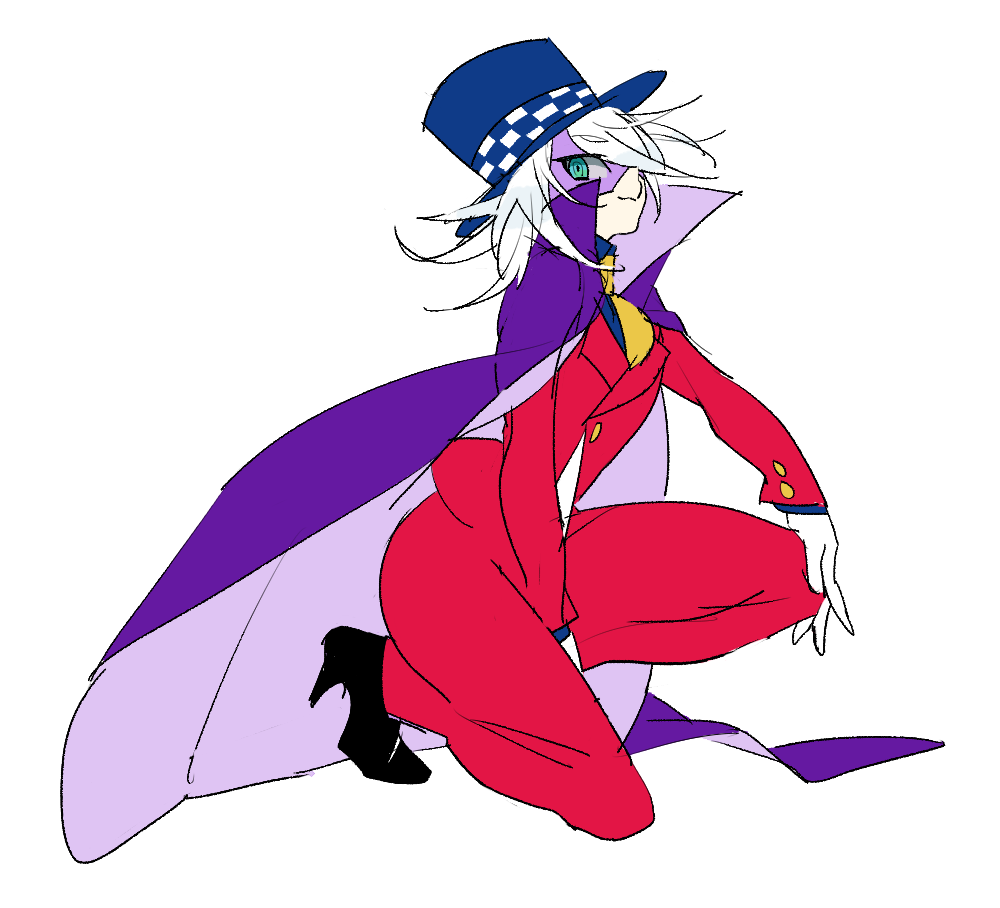 1boy, blue_eyes, cape, formal_clothes, full_body, hat, high_heels, joker_(kaitou_joker)