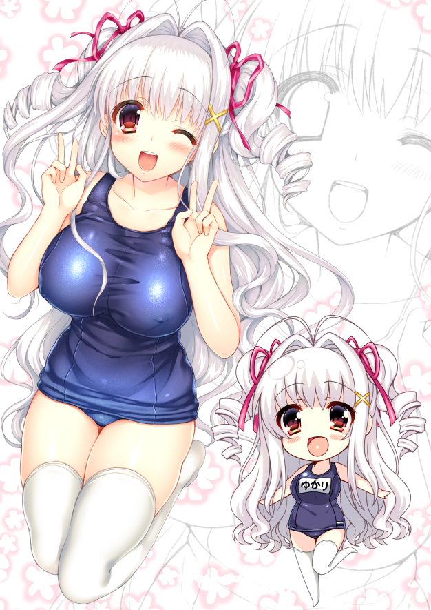 1girl, akashi_(akashimichi), antenna_hair, bare_shoulders, breasts, brown_eyes, covered_erect_nipples, drill_hair