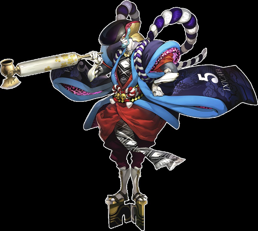 10s, 1boy, facepaint, geta, goemon_(persona_5), japanese_clothes, kiseru, male_focus