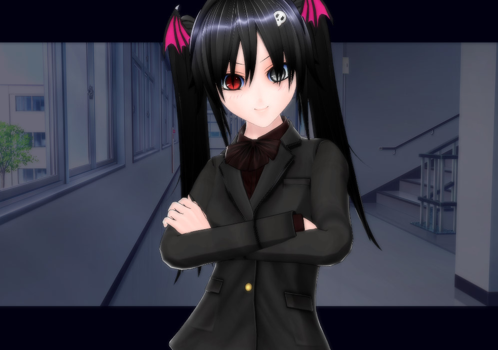 1girl, 3d, artificial_academy_2, bat_(animal), black_hair, dark, female_focus, goth_fashion