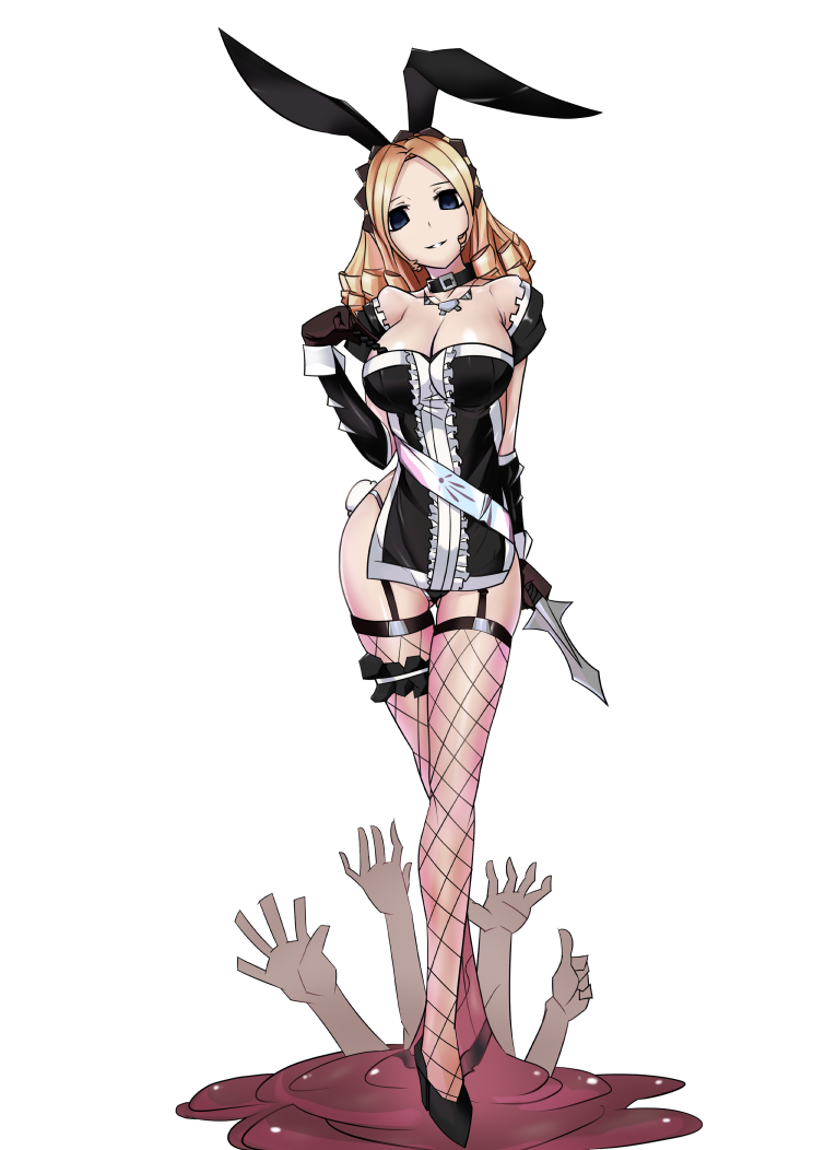 1girl, aegis_(theoryiv), animal_ears, blue_eyes, breasts, collar, dress, drill_hair