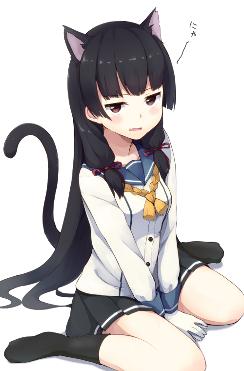 10s, 1girl, animal_ears, black_hair, cat_ears, cat_tail, female_focus, gloves