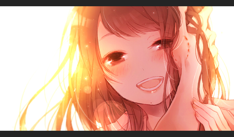 1boy, 1girl, bite_mark, brown_eyes, brown_hair, kou_(01310808), letterboxed, long_hair, mozu_(tv_series), nakajima_ami, shingai_kazuhiko, smile, solo_focus