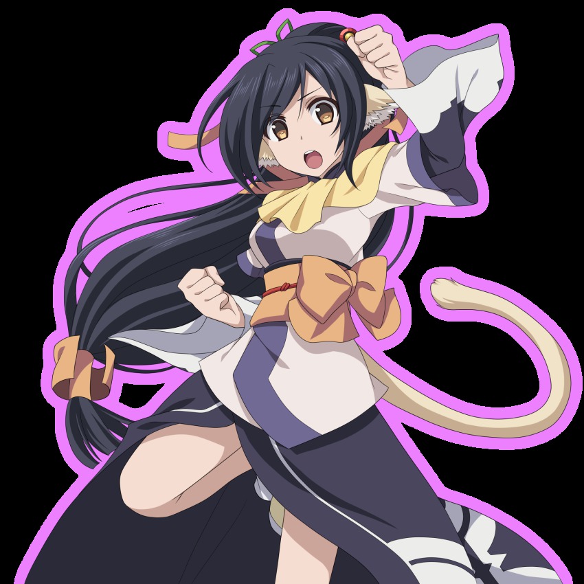 10s, 1girl, animal_ears, black_hair, brown_eyes, clenched_hand, female_focus, highres