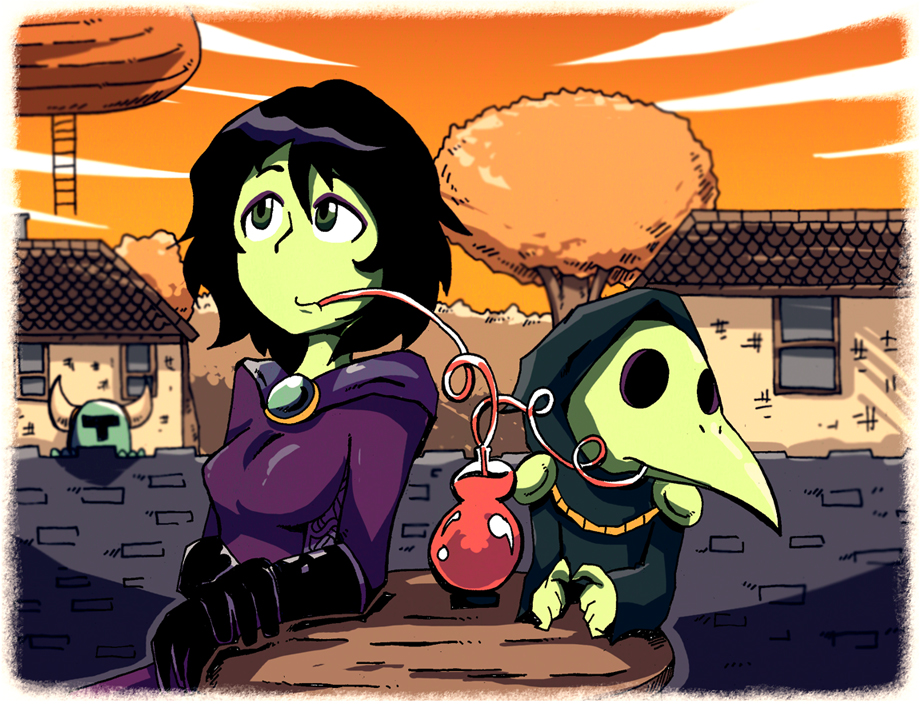 1girl, 2boys, black_gloves, black_hair, blurry, brick_wall, brooch, cape