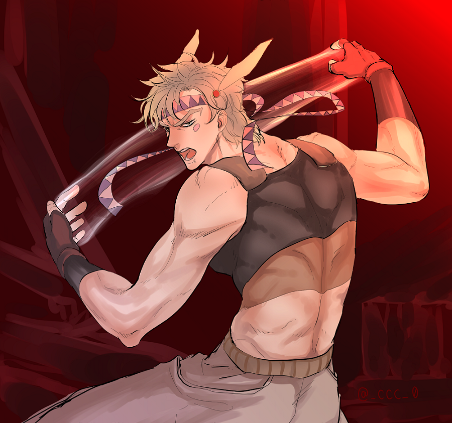 1boy, blonde_hair, bubble, caesar_anthonio_zeppeli, facial_mark, feather_hair_ornament, feathers, green_eyes