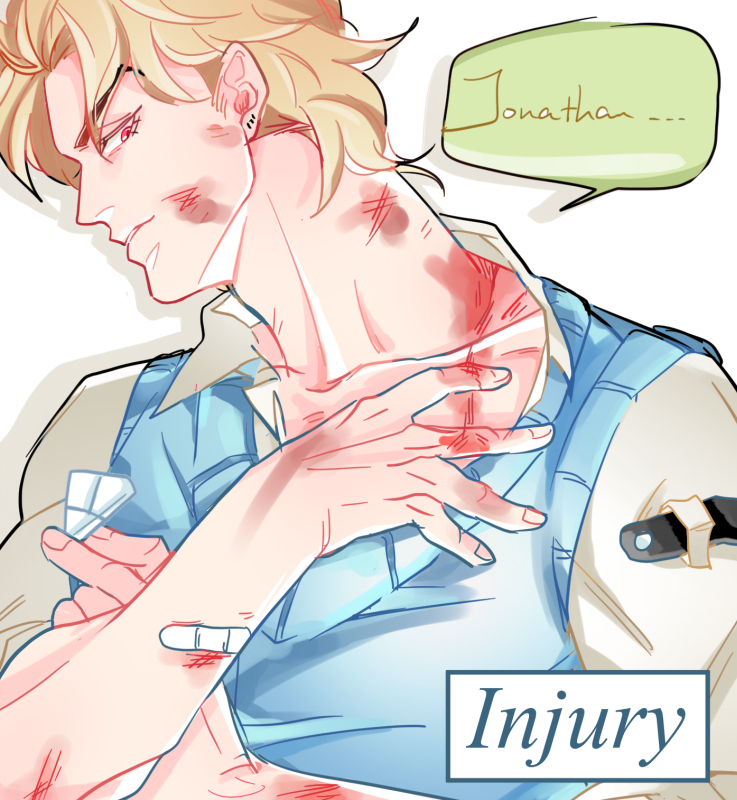 1boy, bad_id, bad_pixiv_id, bandages, blonde_hair, bruise, dio_brando, injury