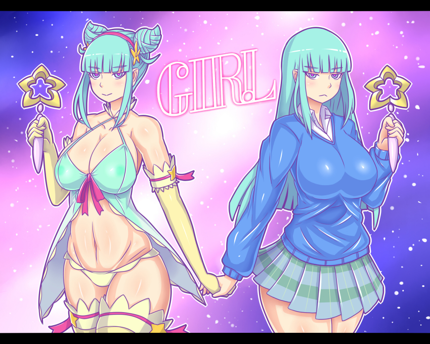 1girl, :>, :<, aqua_eyes, aqua_hair, babydoll, bare_shoulders, blue_eyes