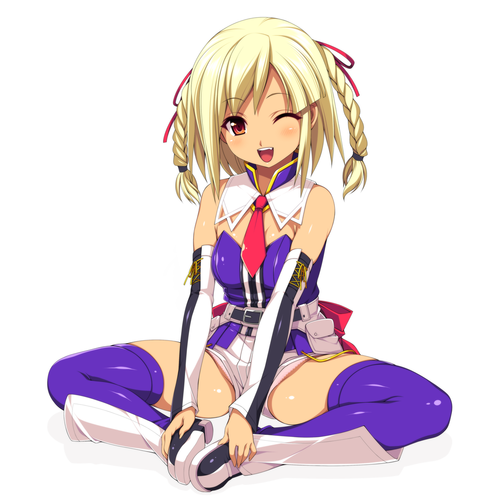 1girl, beatmania_iidx, beatmania_iidx_14_gold, bemani, blonde_hair, blue_thighhighs, blush, braid