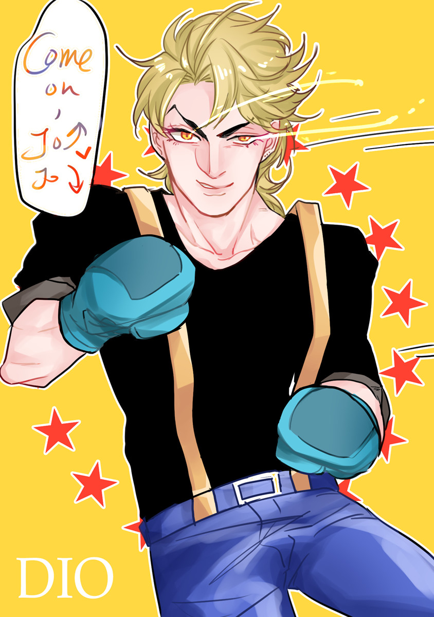 1boy, bad_id, bad_pixiv_id, blonde_hair, boxing_gloves, dio_brando, highres, jojo_no_kimyou_na_bouken