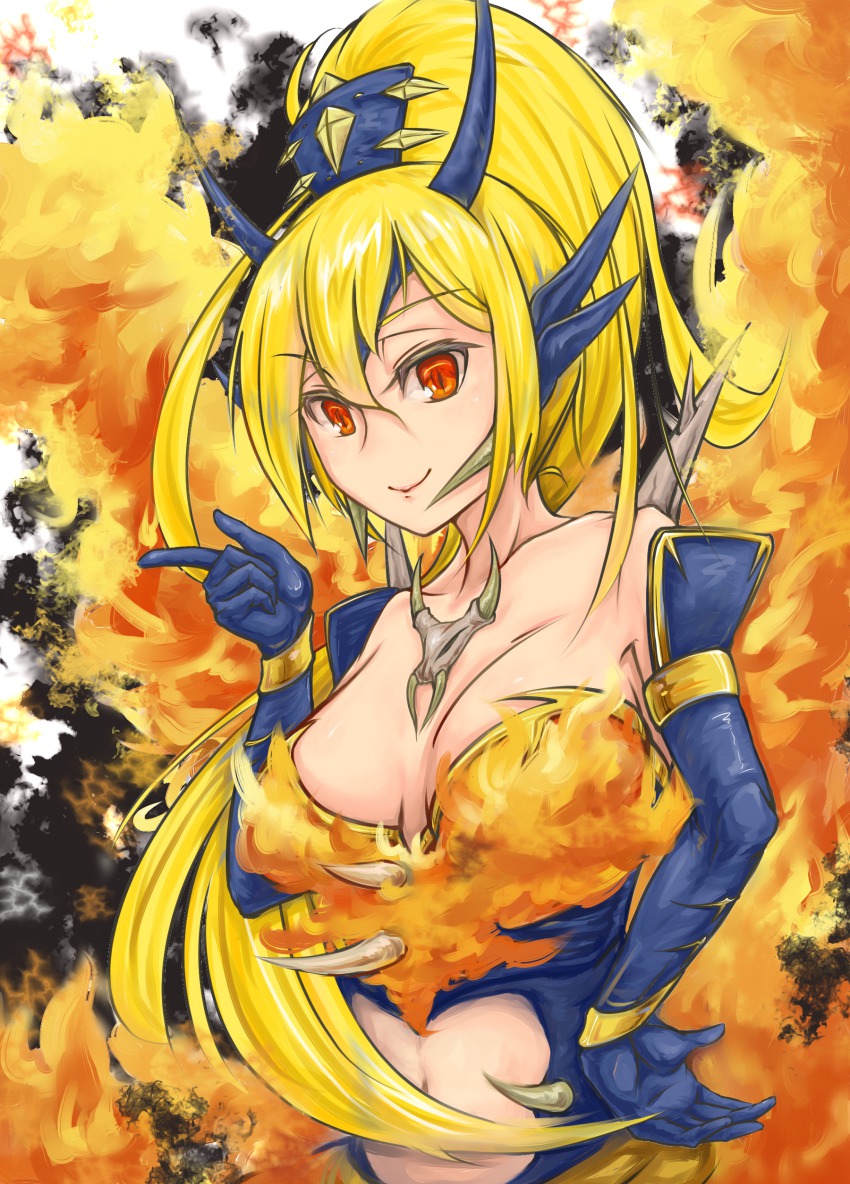 1girl, absurdres, armlet, bare_shoulders, blonde_hair, breasts, centauroid, cleavage