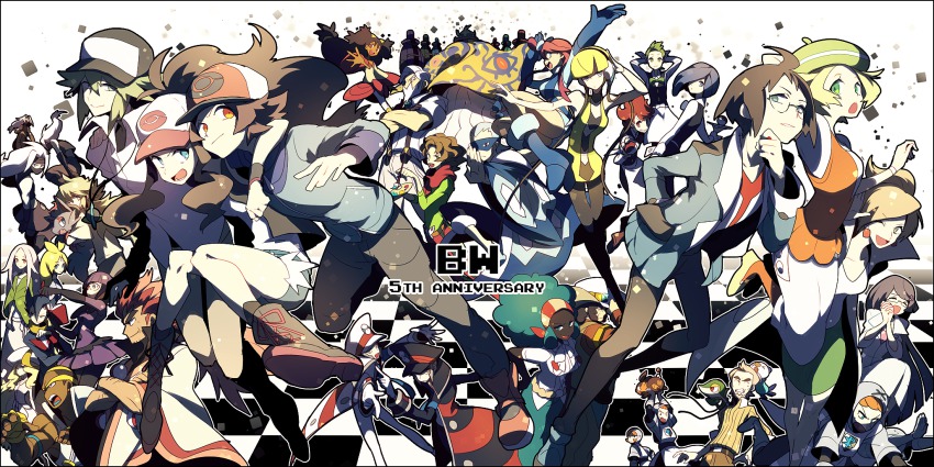 10s, 6+boys, 6+girls, alder_(pokemon), anniversary, anthea_(pokemon), professor_juniper, baseball_cap