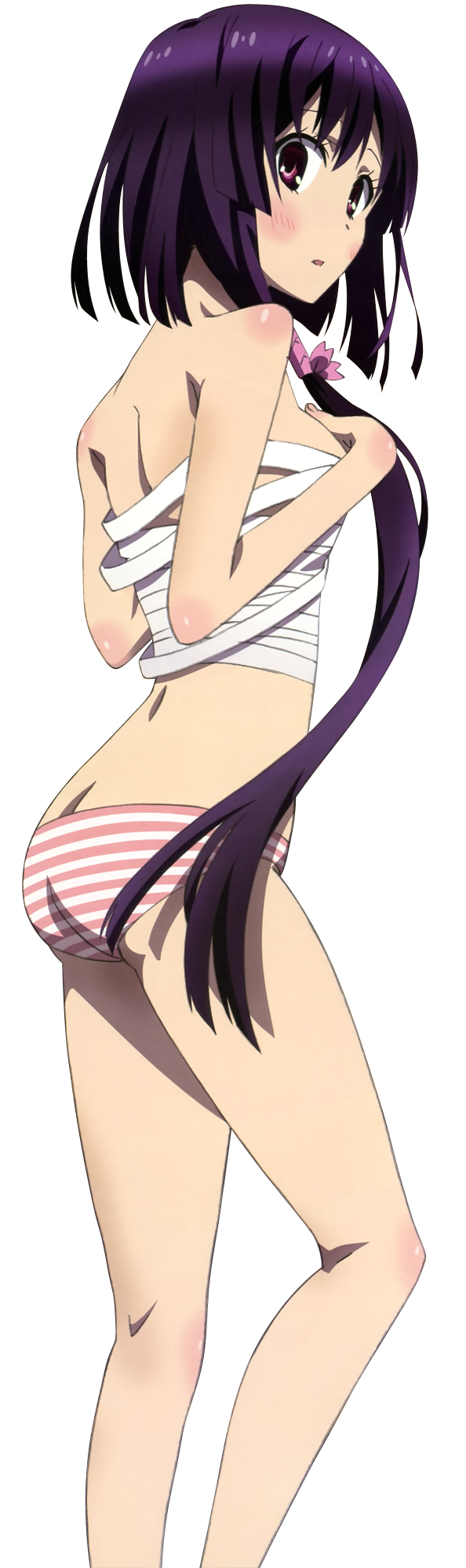 10s, 1girl, ass, breasts, brown_hair, female_focus, from_behind, highres