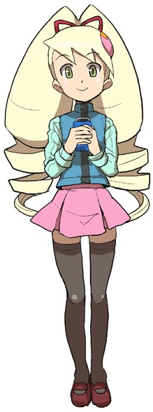 1girl, big_hair, blonde_hair, capcom, cosplay, drill_hair, female_focus, heriyama, luna_platz_(mega_man), mayl_sakurai_(mega_man), mayl_sakurai_(mega_man)_(cosplay), mega_man_(series), mega_man_battle_network, mega_man_battle_network_(series), mega_man_star_force_(series), solo, thigh_gap, thighhighs, twintails