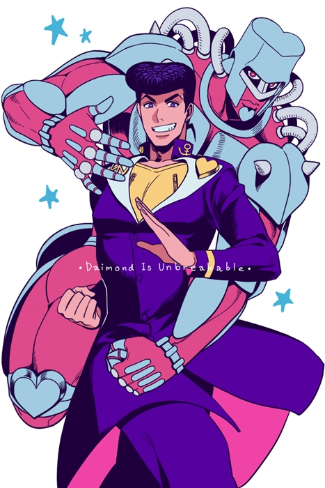 1boy, anchor_symbol, clenched_hand, crazy_diamond, earrings, gakuran, grin, heart