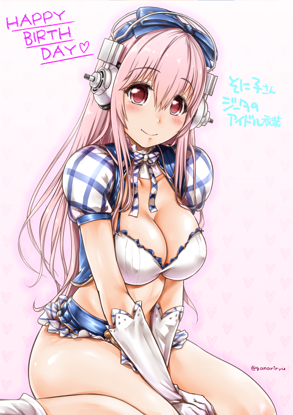 1girl, adapted_costume, bikini, bikini_top_only, blush, bow, breasts, cleavage