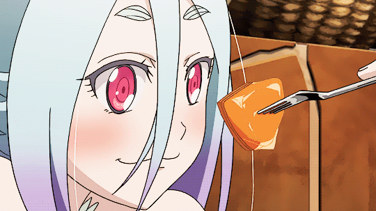 1girl, animated, animated_gif, blue_hair, comet_lucifer, eating, felia_(comet_lucifer), female_focus