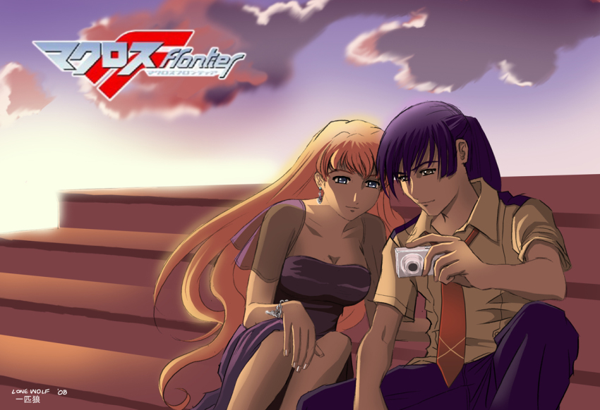 00s, 1boy, 1girl, blue_eyes, breasts, earrings, jewelry, lone_wolf