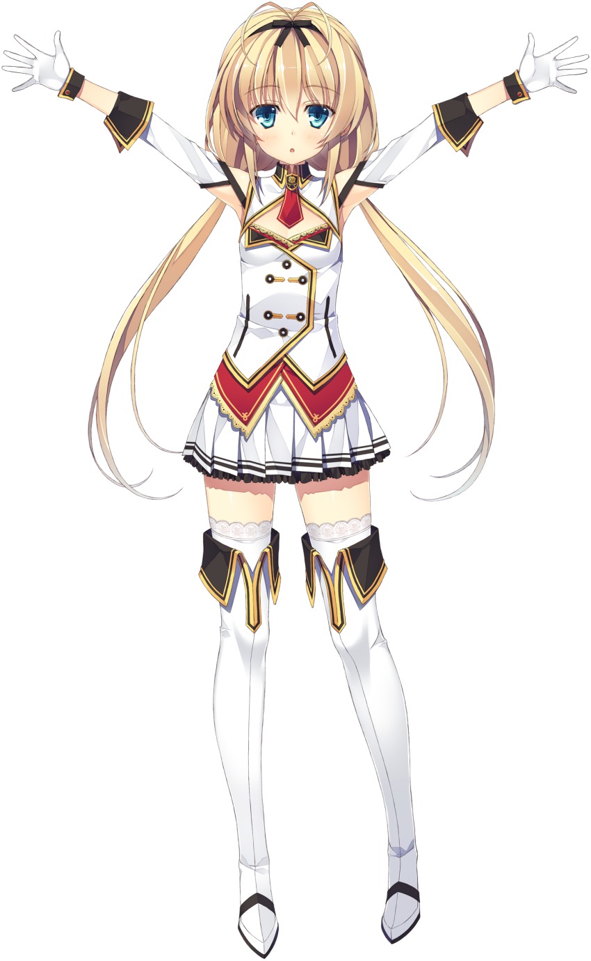 1girl, armpits, arms_up, blonde_hair, blue_eyes, blush, boots, breasts