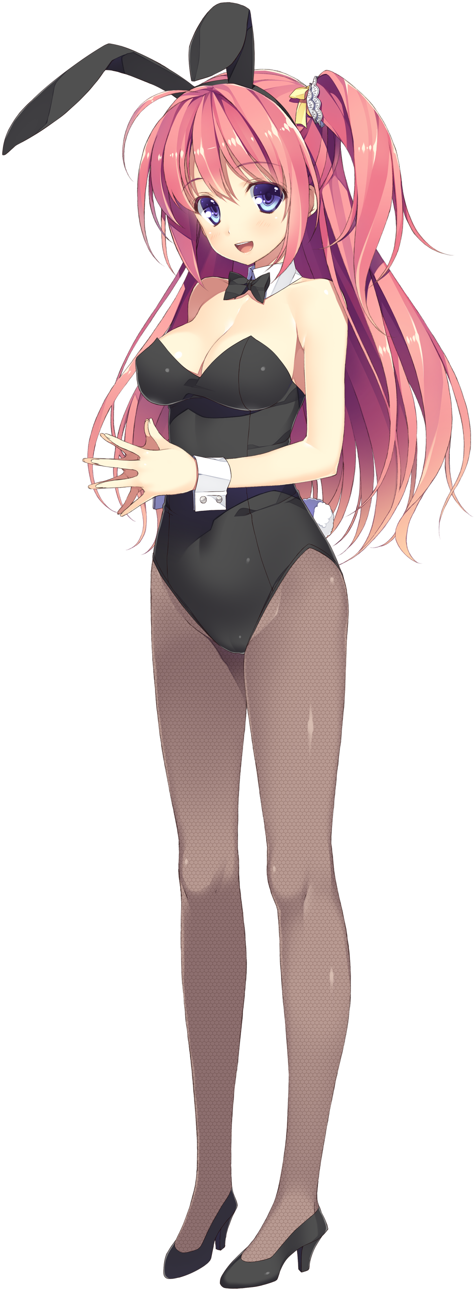 1girl, :d, absurdres, animal_ears, bare_shoulders, bkub, blue_eyes, detached_collar