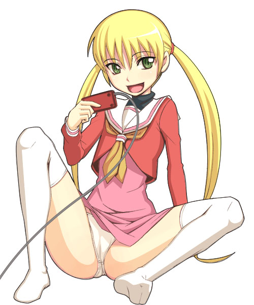 00s, 1girl, blonde_hair, caryo, feet, female_focus, green_eyes, hakuo_school_uniform