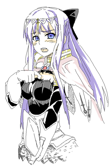 1girl, blue_eyes, blush, elsarea_rahnclave, female_focus, kurosho, sketch, solo, ubel_blatt