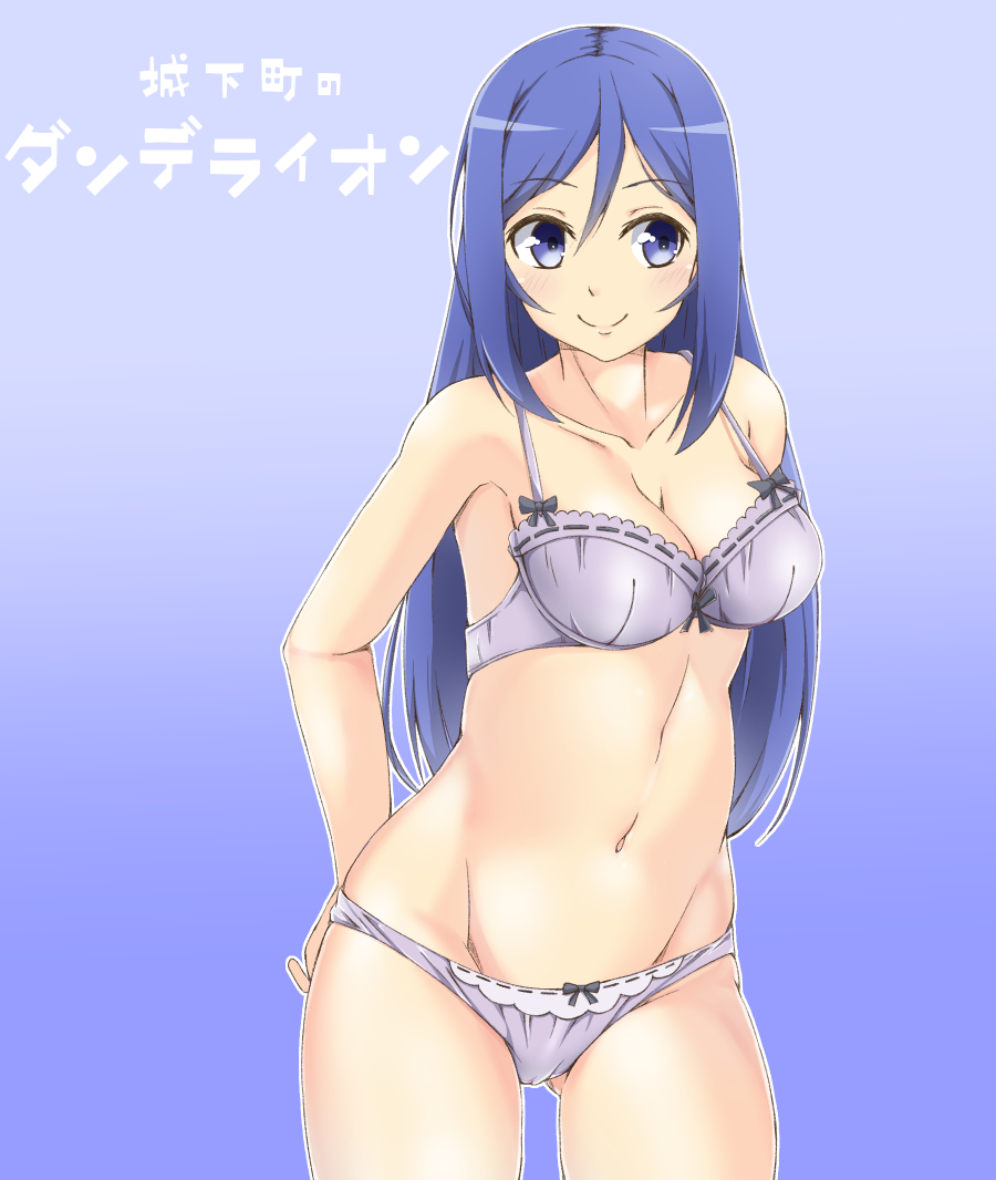 10s, 1girl, bare_shoulders, blue_background, blue_eyes, blue_hair, blush, bra