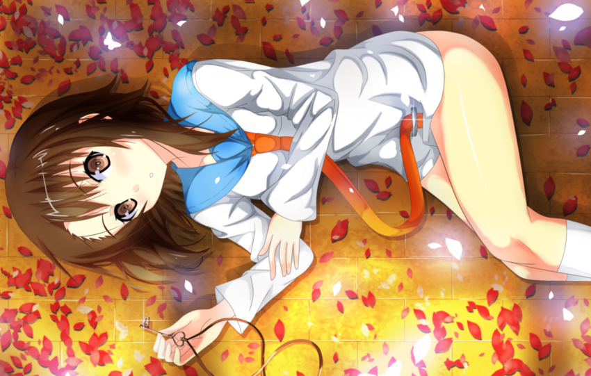 10s, 1girl, blush, brown_eyes, brown_hair, female_focus, highres, key