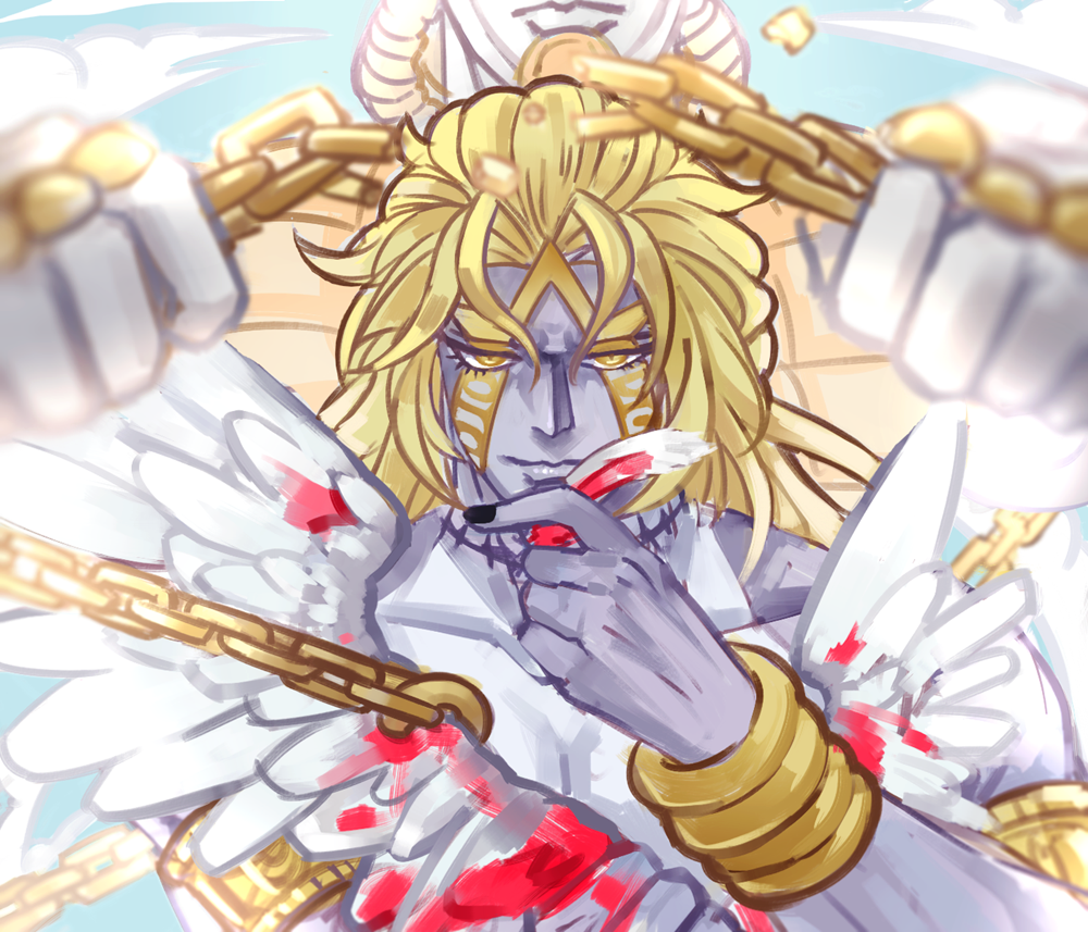 1boy, 70491014_(argon-1014-), bad_id, bad_pixiv_id, blonde_hair, chain, colored_skin, dio_brando