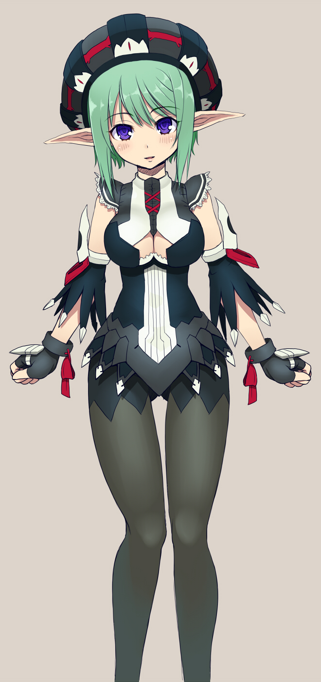 1girl, asamura_hiori, black_pantyhose, blue_eyes, blush, breasts, cleavage, cleavage_cutout