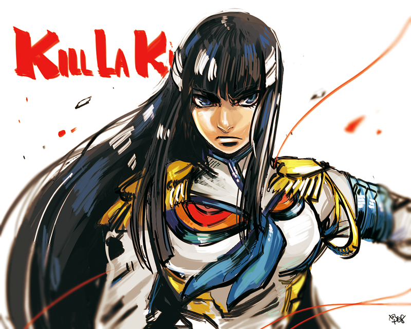 10s, 1girl, black_hair, blue_eyes, copyright_name, female_focus, junketsu, kill_la_kill