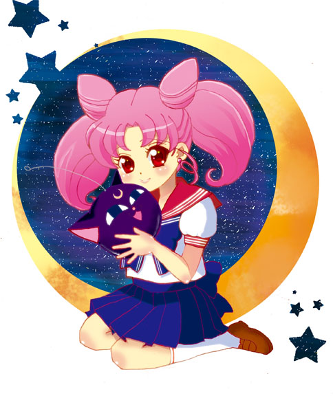 1990s_(style), 1girl, bishoujo_senshi_sailor_moon, bishoujo_senshi_sailor_moon_r, chibi_usa, cone_hair_bun, crescent, double_bun
