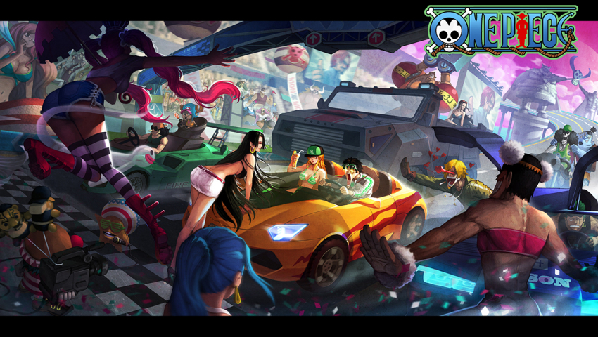 6+boys, 6+girls, adapted_costume, aokiji_(one_piece), artist_request, basil_hawkins, bikini, bikini_top_only