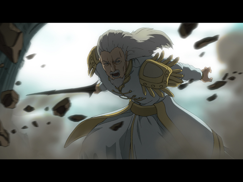 anime_coloring, beard, demon's_souls, facial_hair, fighting_stance, gotokukai, letterboxed, male_focus