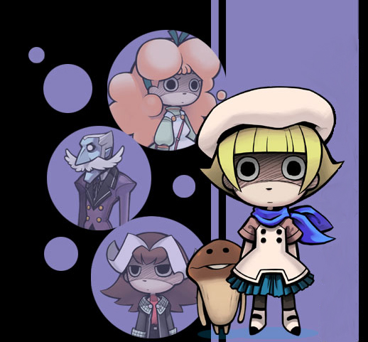 1boy, 3girls, beeworks, blonde_hair, chitose_(osawari_tantei), chloe, cromwell, funghi