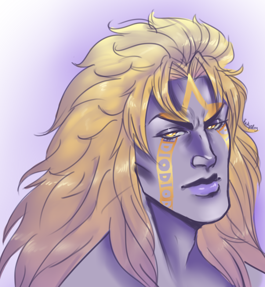 1boy, bad_id, bad_tumblr_id, blonde_hair, colored_skin, dio_brando, facial_mark, gradient_background