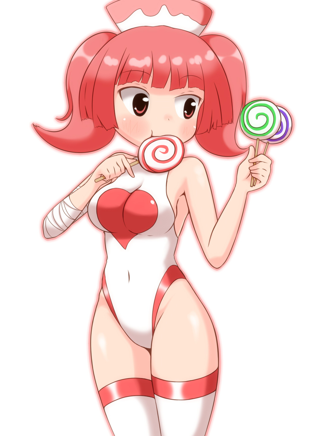 1girl, a-ktoo, bandages, bemani, candy, female_focus, food, hat