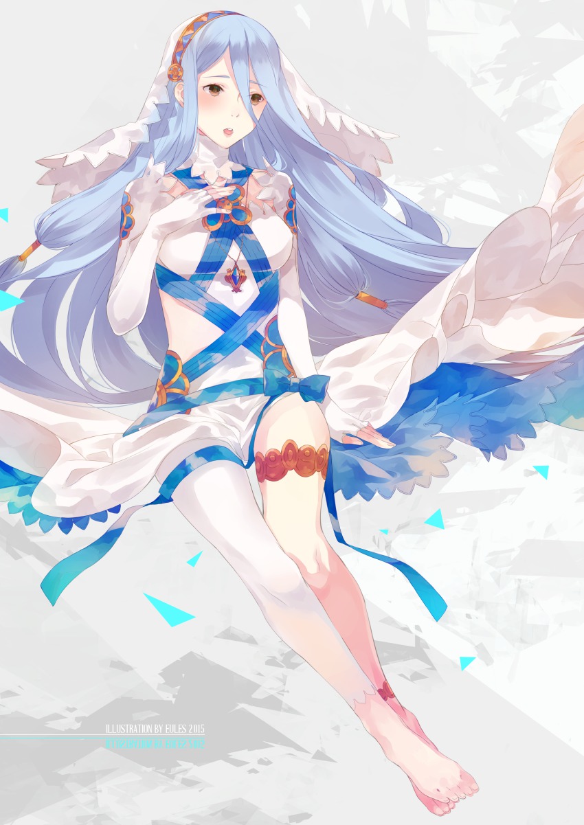 1girl, absurdres, anklet, azura_(fire_emblem), barefoot, blue_hair, dress, eules