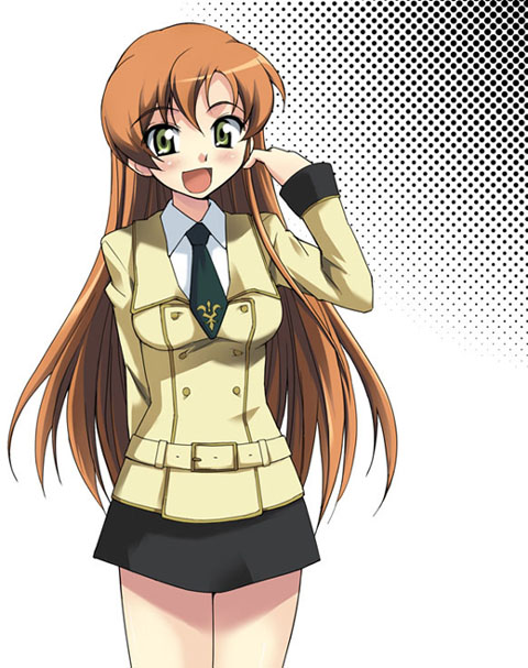 00s, 1girl, :d, belt, black_skirt, blue_eyes, brown_hair, code_geass