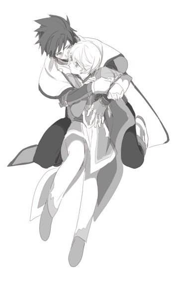 10s, 2boys, holding, hug, hug_from_behind, male_focus, meshi_yori_yado, mikleo_(tales)