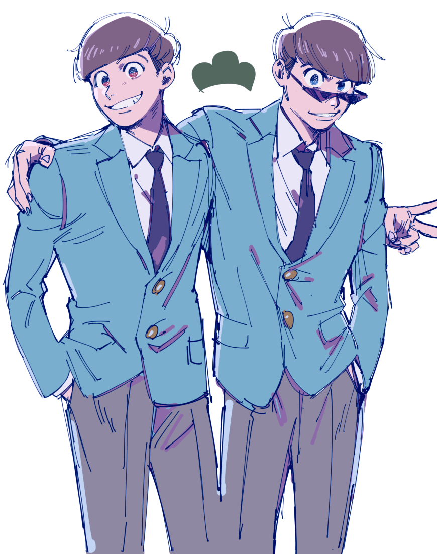 10s, 2boys, alternate_eye_color, arm_around_shoulder, backlighting, bad_id, blue_eyes, brothers