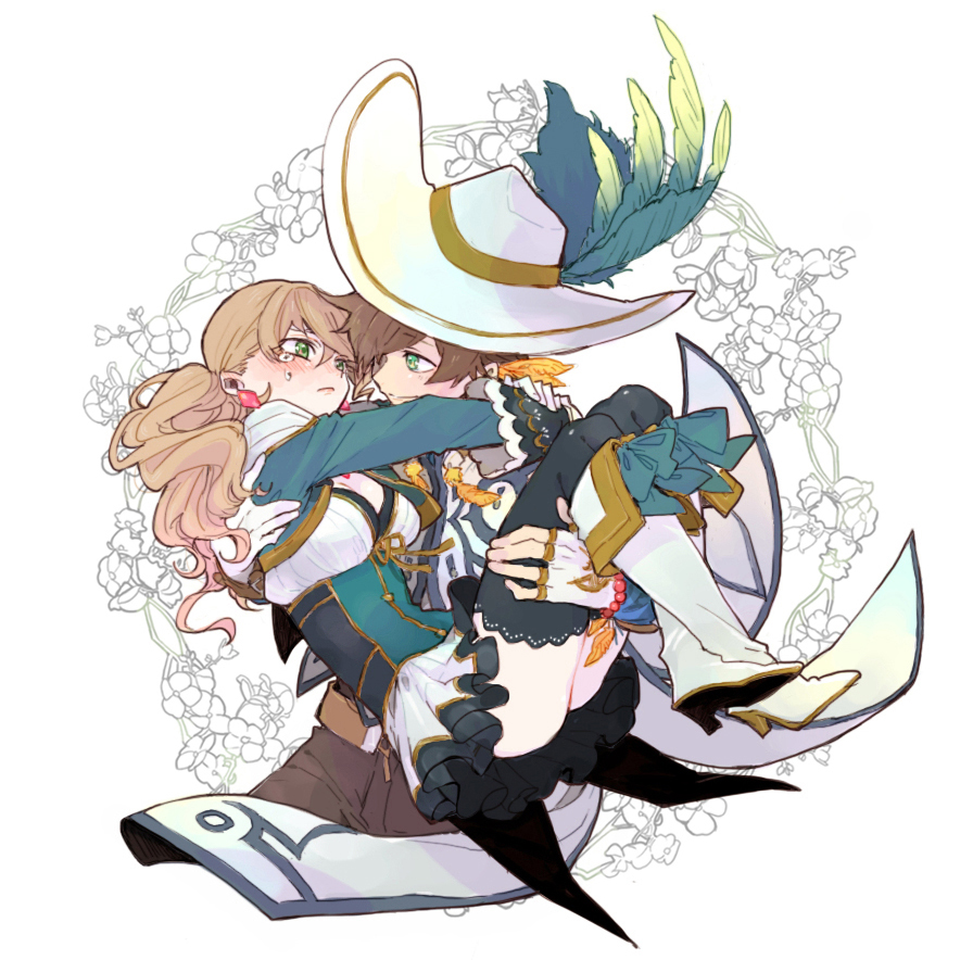 10s, 1girl, alisha_diphda, alisha_diphda_(hyland_royalty), alternate_costume, brown_hair, carrying, corset