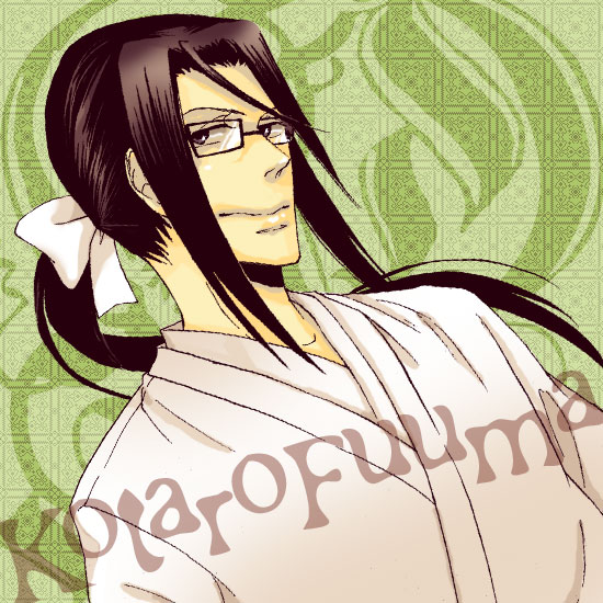 00s, 1boy, black_hair, glasses, kotarou_fuuma_(nabari_no_ou), male_focus, nabari_no_ou, ponytail, solo, upper_body, zero_takahashi