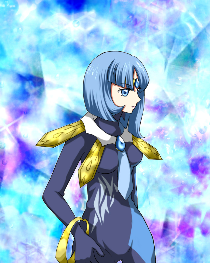 1girl, anklet, bishoujo_senshi_sailor_moon, bishoujo_senshi_sailor_moon_another_story, black_gloves, blue_eyes, blue_hair, bodysuit