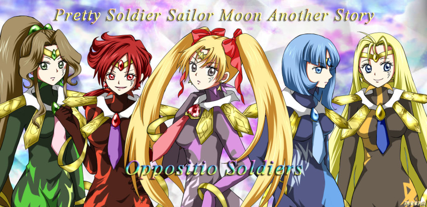 5girls, anklet, bishoujo_senshi_sailor_moon, bishoujo_senshi_sailor_moon_another_story, black_gloves, blonde_hair, blue_eyes, blue_hair
